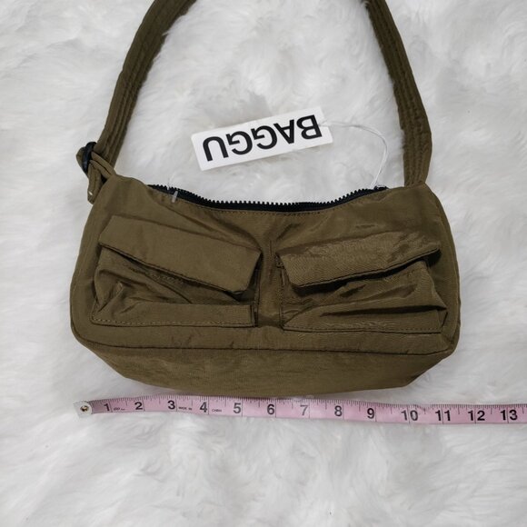 Baggu Olive Green Shoulder Bag With Front Pockets & Zipper Closure - Picture 6 of 7